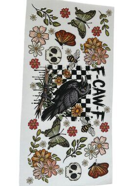 F-CAW-F Crow Cup Wrap | Funny Gothic Raven Tumbler Wrap | Skull & Floral Design